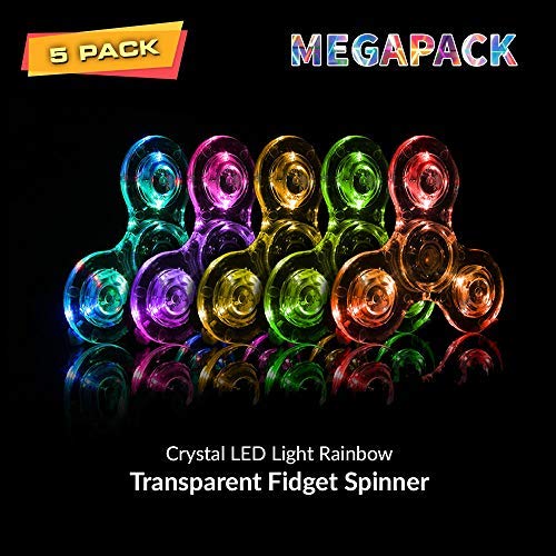 Product Cover Fidget Spinner [5 Pcs] MEGA Pack, Crystal Led Light Up Rainbow Toy, Clear Fidget Toy |The Mesmerizing Led Lights| Sensory Finger Fiddle Toy |For Boredom Adhd Anxiety Stress Relief |Adults, Boy N Girls