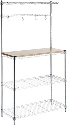 Product Cover AmazonBasics Kitchen Storage Baker's Rack with Table, Wood/Chrome - 63.4