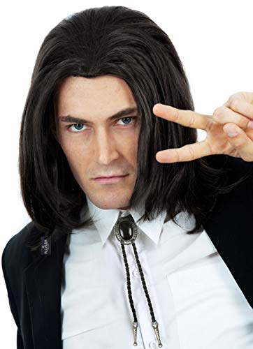 Product Cover Hitman Black Wig 90s Mens Costume Wigs Black Natural Hairstyle Can Tie into Ponytail - Fits Men & Kids