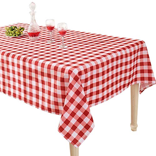 Product Cover YEMYHOM 100% Polyester Spillproof Christmas Tablecloth for Rectangle Tables 60 x 84 Inch Indoor Outdoor Camping Picnic Holiday Rectangular Table Cloth (Red and White Checkered)