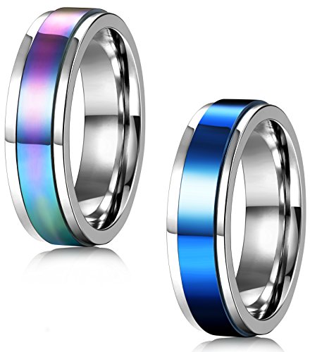 Product Cover FIBO STEEL 2 Pcs 6-8MM Stainless Steel Spinner Rings for Men Women Promise Ring,Size 5-13