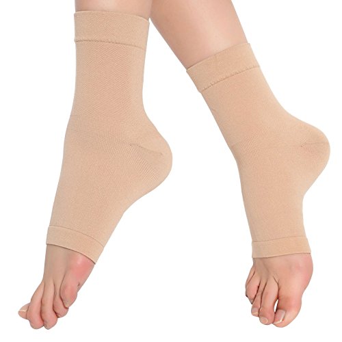 Product Cover SPOTBRACE Medical Compression Breathable Ankle Brace, Pain Relief Ankle Sleeve Elastic Thin Ankle Support for Unisex Ankle Swelling, Achilles Tendonitis, Plantar Fasciitis and Sprained - Nude,1 Pair