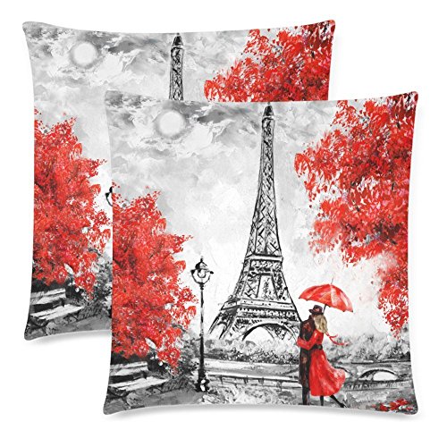 Product Cover InterestPrint Oil Painting Paris Eiffel Tower Throw Pillowcase Pillow Case 18x18 Twin Sides for Couch Bed, European City France Landscape Zippered Cushion Pillow Cover Shams Decorative, Set of 2