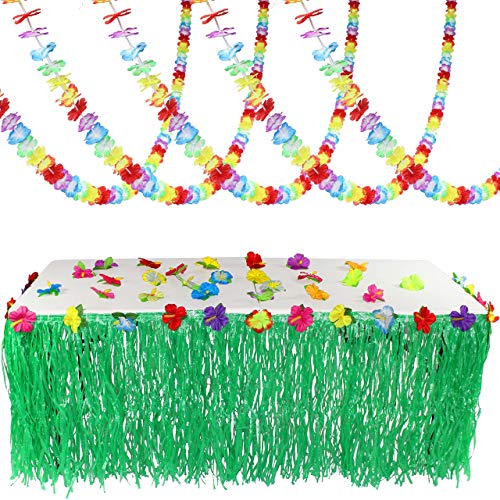 Product Cover Joyin Toy Luau Tropical Hawaiian Party Decoration Set Including 100 ft Flower Lei Garland, 36 Hibiscus Flowers and 9 ft Luau Table Skirt