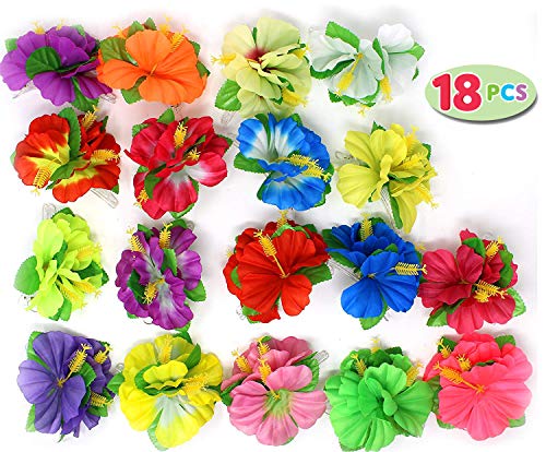 Product Cover Joyin Toy 18 Pieces Hawaiian Luau Flower Lei Hair Clip Set (18 pcs)