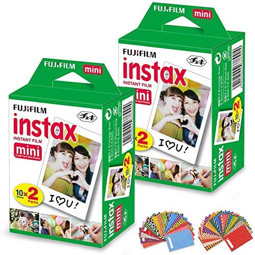 Product Cover FujiFilm Instax Mini Instant Film 2 Pack (2 x 20) Total of 40 Sheets + 60 Assorted Colorful Mini Photo Stickers - Compatible with FujiFilm Instax Mini 9