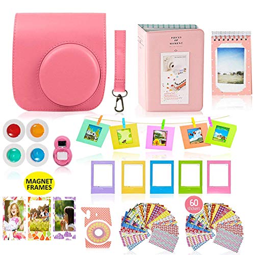 Product Cover Fujifilm Instax Mini 9 Camera Accessories Bundle, FLAMINGO PINK Fuji 14 PC Kit Includes: Instax Case + Strap, 2 Albums, Filters, Selfie lens, Magnets + Hanging + Creative Frames, 60 stickers, Gift Set