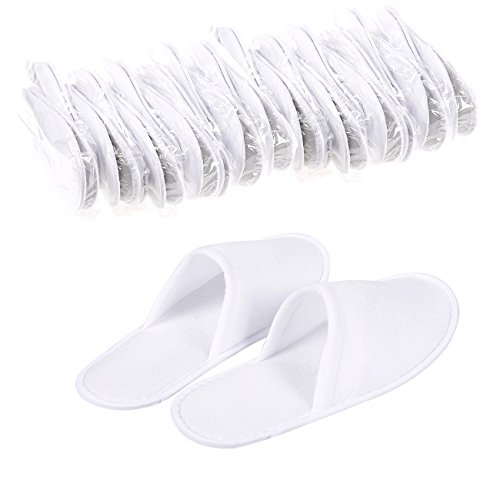 Product Cover Fits Up to US Men Size 10 and Women Size 11, 24-Pair Disposable Slippers - Closed Toe Spa Slippers for Men and Women, Non-Slip Slippers for Hotel, Home, Guest Use, White