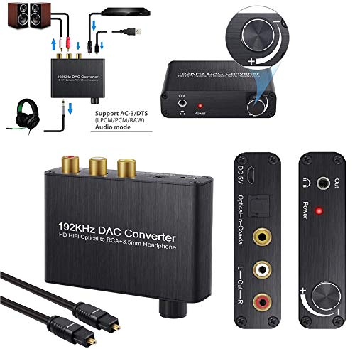 Product Cover Microware 192kHz DAC Converter Digital to Analog Converter Volume Control Digital Coaxial Toslink to Analog Stereo L/R RCA 3.5mm Audio Adapter for Xbox DVD Blu-ray PS3 PS4 AV Amps Cinema Systems