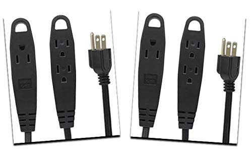 Product Cover BindMaster 10 Feet Extension Cord/Wire, 3 Prong Grounded, 3 outlets, Heavy Duty, Black {2 Pack}