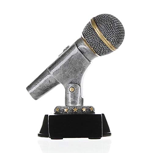 Product Cover Decade Awards Microphone Trophy, Silver - Mic Drop Award - 6 Inch Tall - Engraved Plate on Request