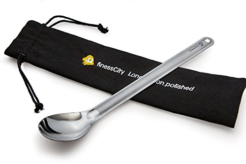 Product Cover finessCity Longest Titanium Long Handled Spoon It's 9.65 inch/ 245mm Long Spoon with Bigger Polished Bowl, Titanium Spoon Comes with Waterproof Case