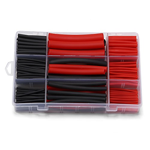 Product Cover Ginsco 270Pcs 3:1 Shrink Ratio Dual Wall Adhesive Lined Heat Shrink Tubing Tube 6 Size 2 Color KIT Black Red