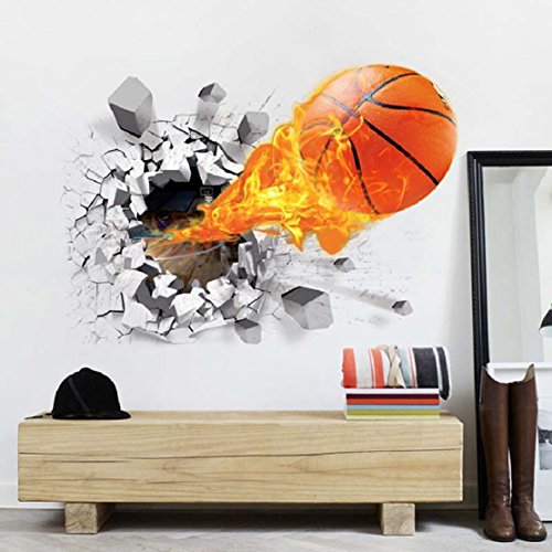 Product Cover Test-Rite 3D Removable Self-Adhesive Broken Wall Vinyl Wall Sticker/Mural Art Decals Decorator Nursery Kids Birthday Décor Favor Gift (Lucky Basketball (19.7