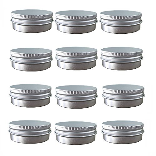 Product Cover Aluminum Tin Jars, Cosmetic Sample Metal Tins Empty Container Bulk, Round Pot Screw Cap Lid, Small Ounce for Candle, Lip Balm, Salve, Make Up, Eye Shadow, Powder (12 Pack, 1 Oz/30ml)