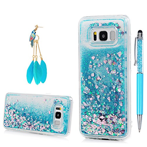 Product Cover Galaxy S8 Case, YOKIRIN Clear Flexible Silicone Phone Cover Pink Glitter Shiny Liquid Sand Shockproof Protective Case for Samsung Galaxy S8 with One Touch Pen & One Dust Plug, Blue