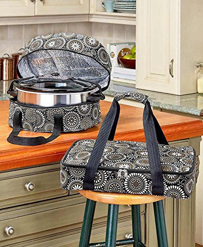 Product Cover 3-Pc. Carrier Bags for Slow Cookers, Casserole Dishes for Food - Black Medallion