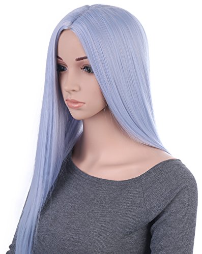 Product Cover Onedor 31 Inches Silver Blue Straight Long Synthetic Hair Women Full Head Cosplay Wig with Wig Cap