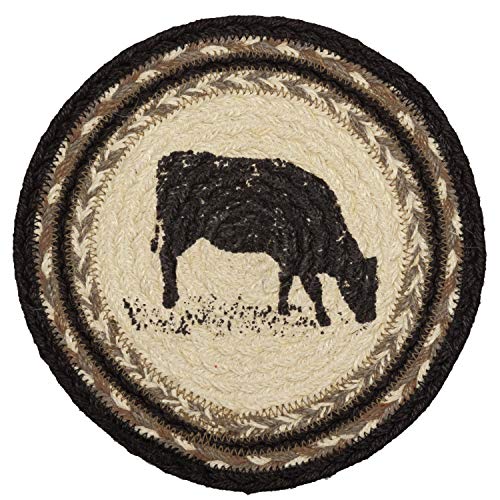 Product Cover VHC Brands Farmhouse Tabletop & Kitchen Sawyer Mill Jute Trivet, One Size, Cow