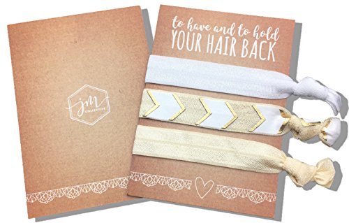 Product Cover Jeune Marie 12 Pack Gold Ribbon Hair Ties KIT No Crease Elastics Handtied Ouchless Ponytail Holders Hair Band Bracelet Favors for Bachelorette Parties, Bridal Showers, and More! (12 Pack, Gold)