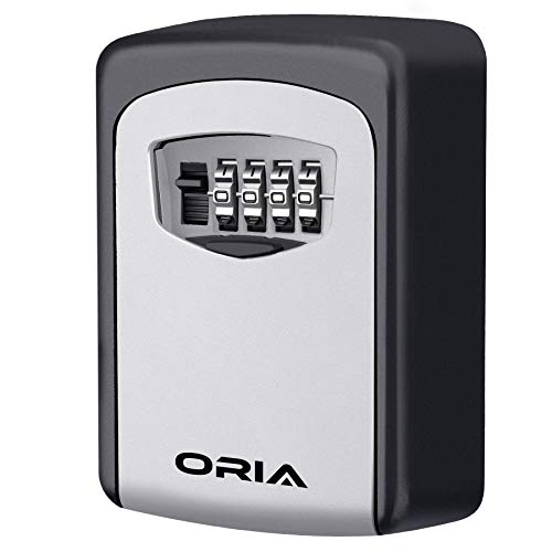 Product Cover ORIA Key Storage Lock Box, 4 Digit Combination Lock Box, Wall Mounted Lock Box, Resettable Code, 5 Key Capacity, Silver