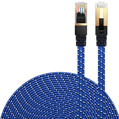 Product Cover Cat 7 Ethernet Cable, DanYee Nylon Braided 10ft CAT7 High Speed Professional Gold Plated Plug STP Wires CAT 7 RJ45 Ethernet Cable 3ft 10ft 16ft 26ft 33ft 50ft 66ft 100ft(Blue 10ft)
