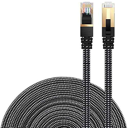 Product Cover Cat 7 Ethernet Cable, DanYee Nylon Braided 3ft CAT7 High Speed Professional Gold Plated Plug STP Wires CAT 7 RJ45 Ethernet Cable 3ft 10ft 16ft 26ft 33ft 50ft 66ft 100ft(Black 3ft)