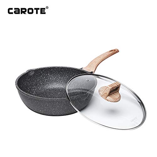 Product Cover Carote 11-Inch Nonstick Deep Frying Pan with Glass Lid,Non-Stick Granite Stone Coating From Switzerland