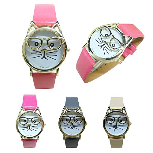 Product Cover COOKI Womens Quartz Watch Cat Analog Female Watches Lady Watches Leather Watch-H82