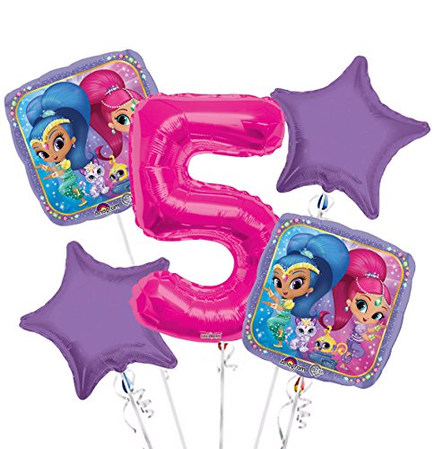 Product Cover Shimmer and Shine Balloon Bouquet 5th Birthday 5 pcs - Party Supplies