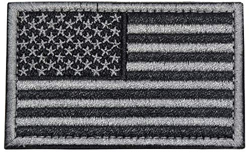 Product Cover Tactical Morale Patch USA Flag Embroidered American Flag Patch Hook&Loop Fastener Backing Emblem (Black+Silver Grey)