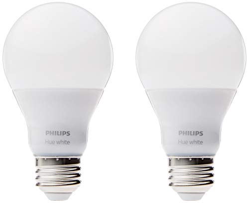 Product Cover Philips Hue White A19 2-Pack 60W Equivalent Dimmable LED Smart Bulb (Compatible with Alexa Apple HomeKit and Google Assistant)