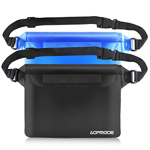 Product Cover (2pcs)Waterproof Pouch with Waist Strap, Travelling Bags with Adjustable Waist Strap Keeps Your Phone and Valuables Dry When you are Boating, Swimming, Snorkeling, Fishing, Diving, Hiking.(Black&Blue)