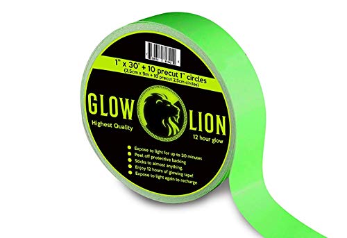 Product Cover Glow Lion Glow in the Dark Tape 30 Feet by 1 Inch Wide 12 Hour Photoluminescent Waterproof Adhesive