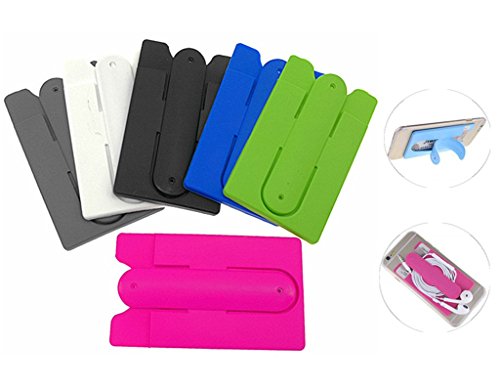 Product Cover Kinteshun Cards Holder with Cell Phone Stand,Universal Multiuse Stick-on Silicon Rubber Smartphone Sleeve Support Wallet(6pcs with