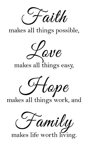 Product Cover Newclew Faith Makes All Things Possible, Love Makes All Things Easy, Hope Make All Things Work, and Family Makes Life Worth Living Wall Art Sayings Sticker Décor Decal Prayer Church Jesus Pray