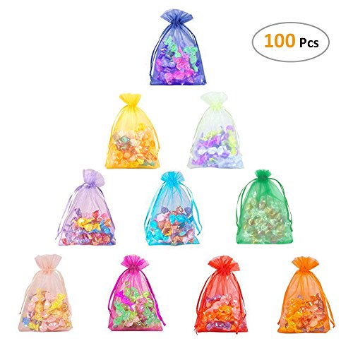 Product Cover CLOUDYFOCUS 5x7 inches Drawstring Organza Bags - 100Pcs Sheer Organza Pouches for Wedding Party Favor, Jewelry, Candy, Tulle Bags