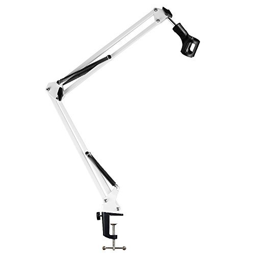 Product Cover Microphone Boom Stand, Gulee Heavy Duty Studio Suspension Mic Arm Stand for Blue Snowball Yeti with Flexible Standard Condenser Microphone Clip (White)