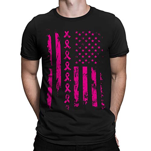 Product Cover SpiritForged Apparel Pink Ribbon American Flag Breast Cancer Men's T-Shirt