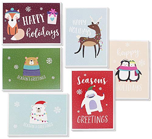 Product Cover 48 Pack of Christmas Winter Holiday Family Greeting Cards - Cute Animals in the Snow Designs - Boxed with 48 Count White Envelopes Included - 4.5 x 6.25 Inches