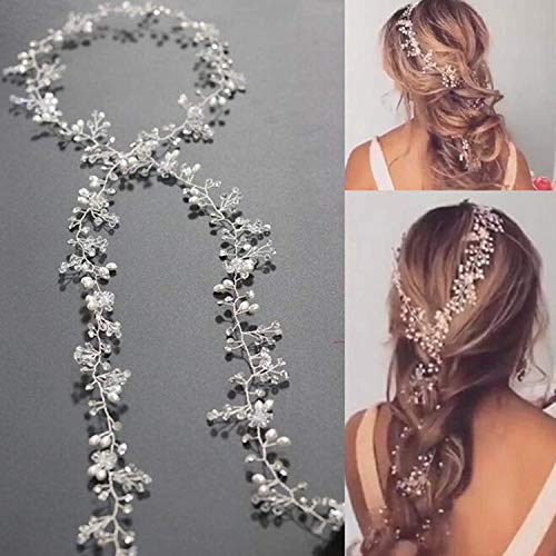 Product Cover Yean Wedding Hair Vine Long Bridal Headband Hair Accessories for Bride and Bridesmaid (100cm / 39.3inches) (Silver)