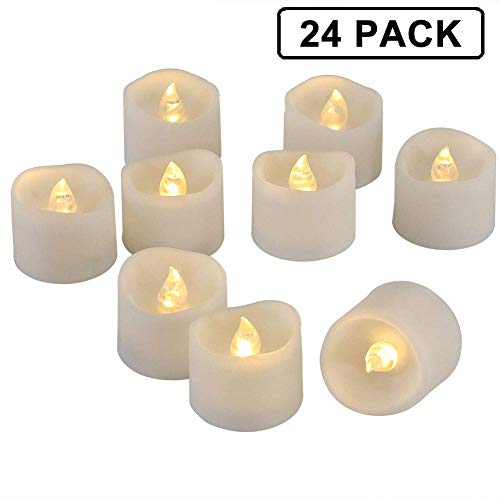Product Cover 24 Pcs Flameless Led Tealights Electric Bulb Battery Operated Realistic and Bright Flickering Fake Candles for Seasonal & Festival Celebration,Warm White and Wave Open