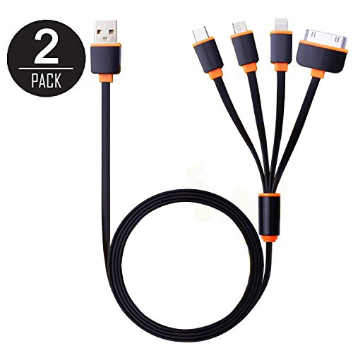 Product Cover Multi USB Cable,2 Pack IVVO 4 in 1 Multiple Fast Charger Adapter Connector with Type C/Micro USB Ports for Phone X Xs 8 7 7 Plus, Nexus 6P/5X, OnePlus 3, LG G5 and More- 4ft
