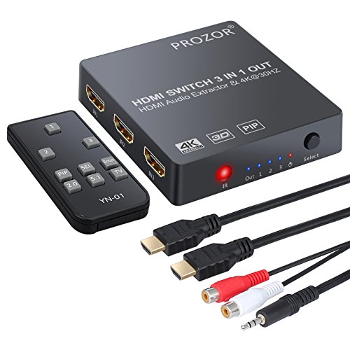 Product Cover Proster 3x1 HDMI Switch with Audio Extractor HDMI Switcher HDMI Audio Converter Include PIP IR Remote and 3.5mm Male to 2 RCA Female Stereo Audio Cable Support 4K 3D