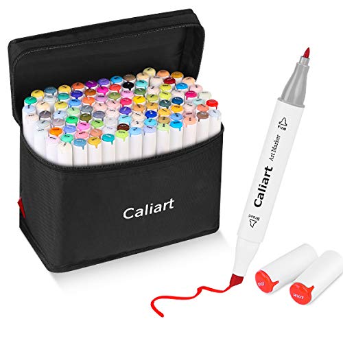Product Cover Caliart 100 Colors Artist Alcohol Markers Dual Tip Art Markers Twin Sketch Markers Pens Permanent Alcohol Based Markers with Case for Adult Kids Coloring Drawing Sketching Card Making Illustration