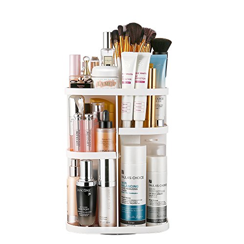 Product Cover Jerrybox Vanity Organizer 360 Rotation Makeup Organizer Spinning Holder Storage Rack for Countertop, Fits Makeup Brushes, Lipsticks, Square, White