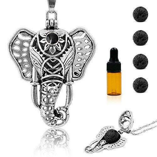 Product Cover Royaroma Essential Oil Diffuser Necklace, Elephant Aromatherapy Necklace, Antique Silver Pendant Locket, Stainless Steel Chain