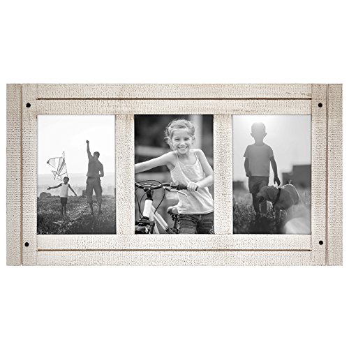 Product Cover Americanflat 4x6 Aspen White Collage Distressed Wood Frame - Made to Display 3 4x6 Photos - White - Ready to Hang on Wall or Stand on Tabletop