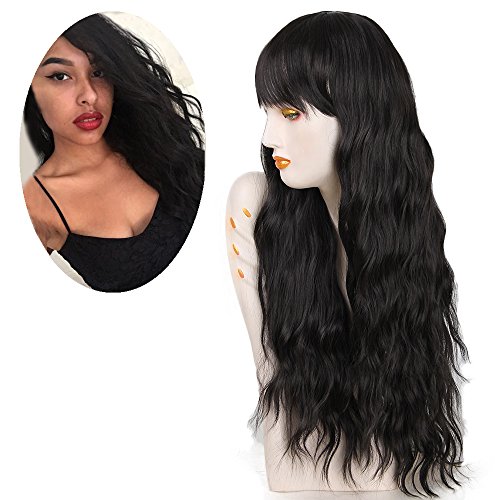Product Cover Netgo Women's Wig Long Fluffy Curly Wavy Hair Black Wigs for Girl Heat Friendly Synthetic Dress Party Wigs