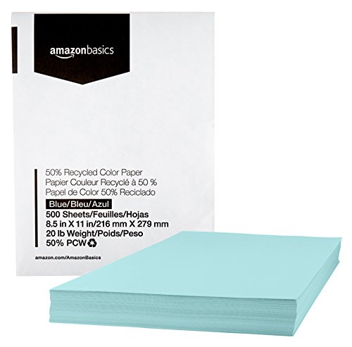 Product Cover AmazonBasics 50% Recycled Color Printer Paper - Blue, 8.5 x 11 Inches, 1 Ream (500 Sheets)